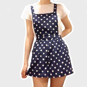 [SOLD] White and blue polka dot overalls